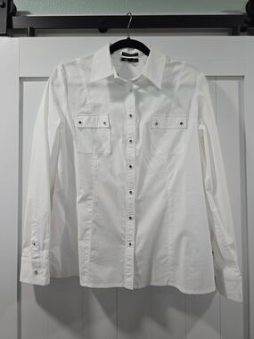 Anne Klein White Shirt with Black Label Detail
